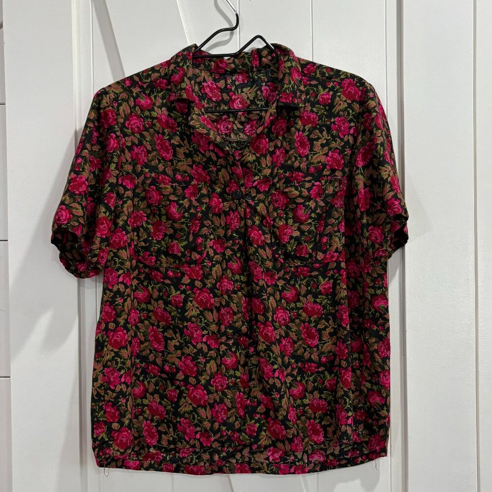 Handmade Vintage Button-Up Rose Blouse